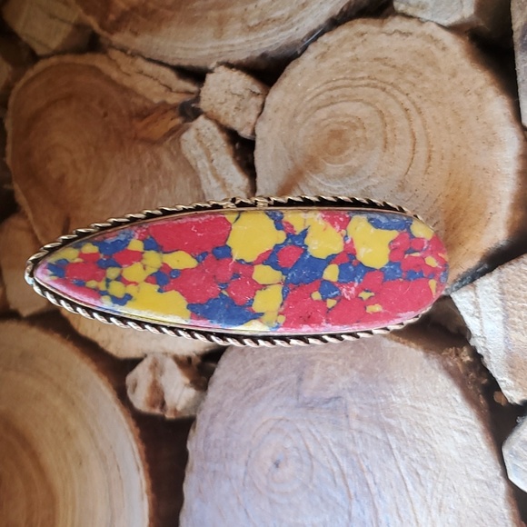 New Oversized Mosaic Balloon Jasper 925 Silver Statement Ring. - Picture 4 of 9